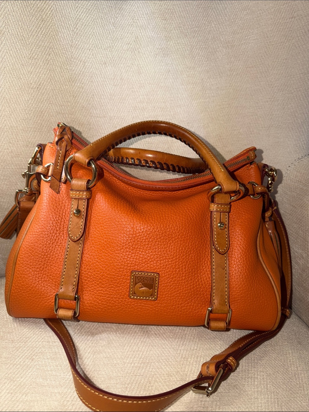 Dooney & Bourke Orange Leather Satchel with Tan Trim
